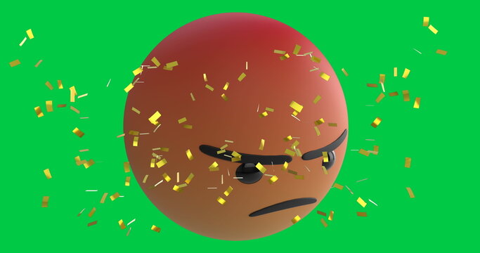 Image of confetti falling over angry emoji emoticon icon over green screen - Powered by Adobe