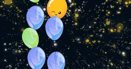 Image of balloons floating over black background with dots