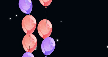Image of balloons floating over black background with dots