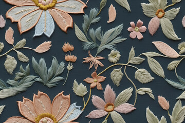 A seamless pattern of Hand-stitched Floral Embroidery.