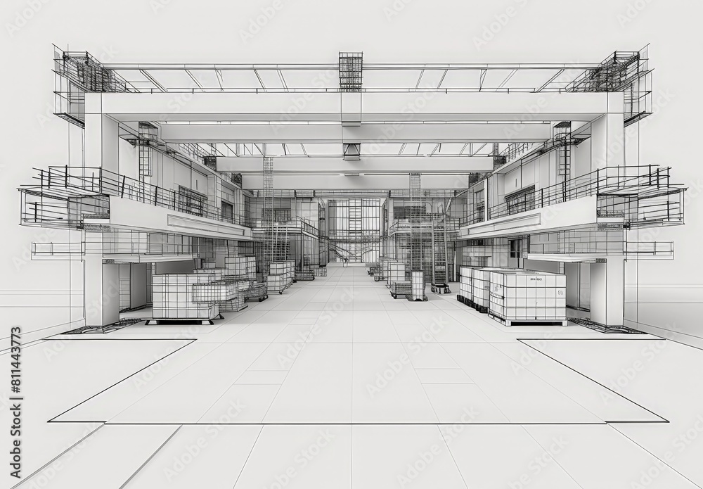 Poster Wireframe rendering of an ancient building in the classical style