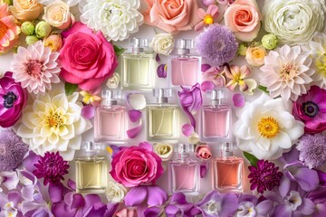 Fragrance testing in perfume collection; essential oils enhance signature scent with unique aromatic appeal