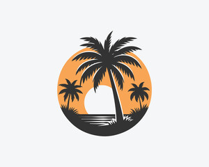 palm tree beach vector summer illustration