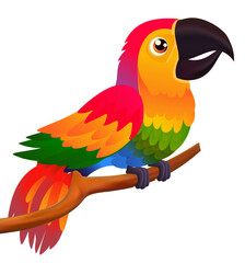Obraz premium Cute parrot sitting on a branch. Vector illustration.