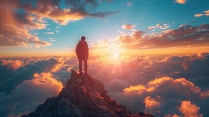 Fototapeta premium person on the top of mountain