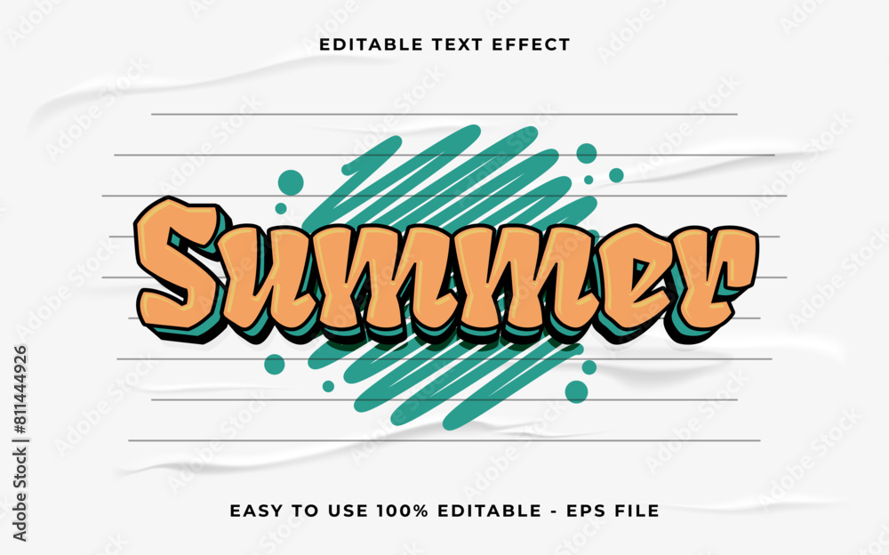 Poster summer 3d editable vector text effect. simple style text effect.