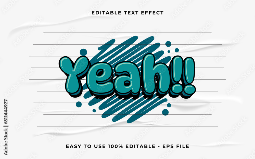 Aufkleber yeah!! 3d editable vector text effect. simple style text effect.