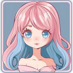 Kawaii Anime Portrait, anime girl character, anime girl sticker, beautiful anime girl illustration, cute anime girl