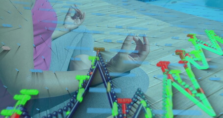 Image of data processing over biracial woman using smartphone