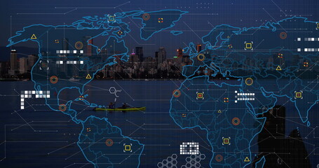 Image of data processing over city