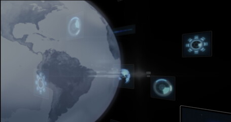 Image of globe over data processing