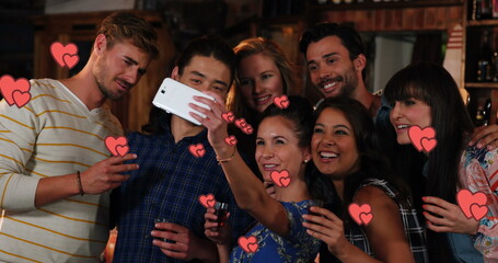 Image of cloud over happy caucasian family shopping at birthday party
