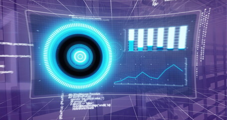 Image of scope scanning over data processing over black background