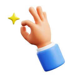 ok okay agreement hand gesture with star blink 3d icon illustration render design