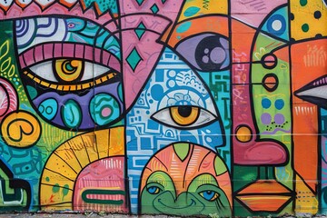 colorful graffiti art mural on urban wall showcasing artists unique style and creativity street photography