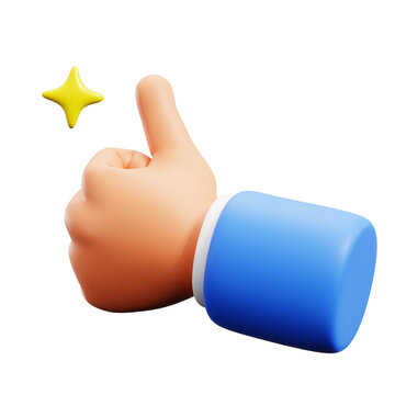 thumb up positive feedback with blink star symbol 3d icon illustration render design
