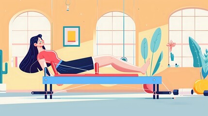 Serene scene of woman immersed in transformative Pilates session