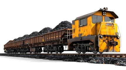 Obraz premium Powerful Locomotive Transporting Valuable Mineral Cargo on Expansive Railway