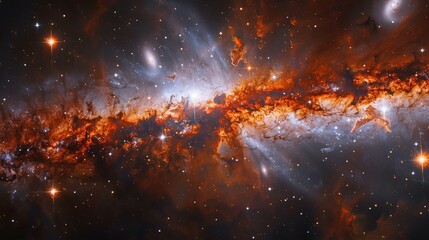 A striking image of the galaxy core, ablaze with a myriad of stars, swirling in a dance of cosmic...