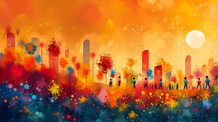 Vibrant and Lively Cityscape for a Children's Festival