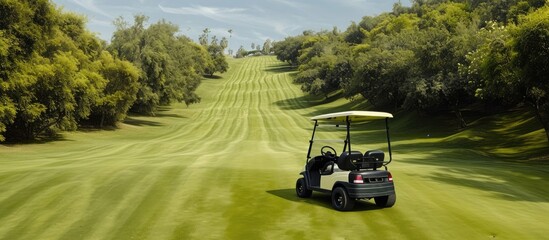 Navigate the lush greenery of the golf course in style with this sleek golf cart! ⛳🚗 Enjoy the ultimate convenience and comfort during your game.