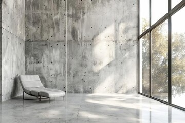 minimalist concrete interior with blank wall mockup and large windows architectural 3d visualization