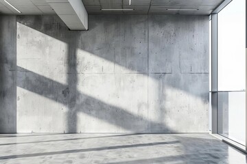 minimalist concrete interior with blank wall mockup and large windows architectural 3d visualization