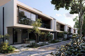 modern black townhouses private residential architecture exterior 3d render