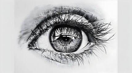 Obraz premium Detailed Rendering of a Human Eye in High Contrast Black and White Tones