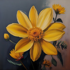 Obraz premium A painting of flowers with a yellow center - generated by ai