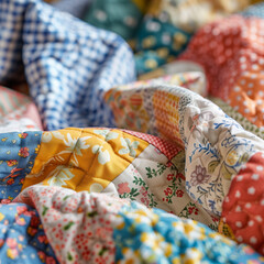 Stitching Quaint Patchwork Quilts with Colorful Fabrics for Cozy Home Decor