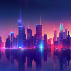 Obraz premium City Skylines at Twilight Mockup: Neon Glow Enhancing Urban Silhouette
