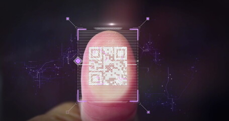 This image showcases a digital interface concept that uses a qr code to process data