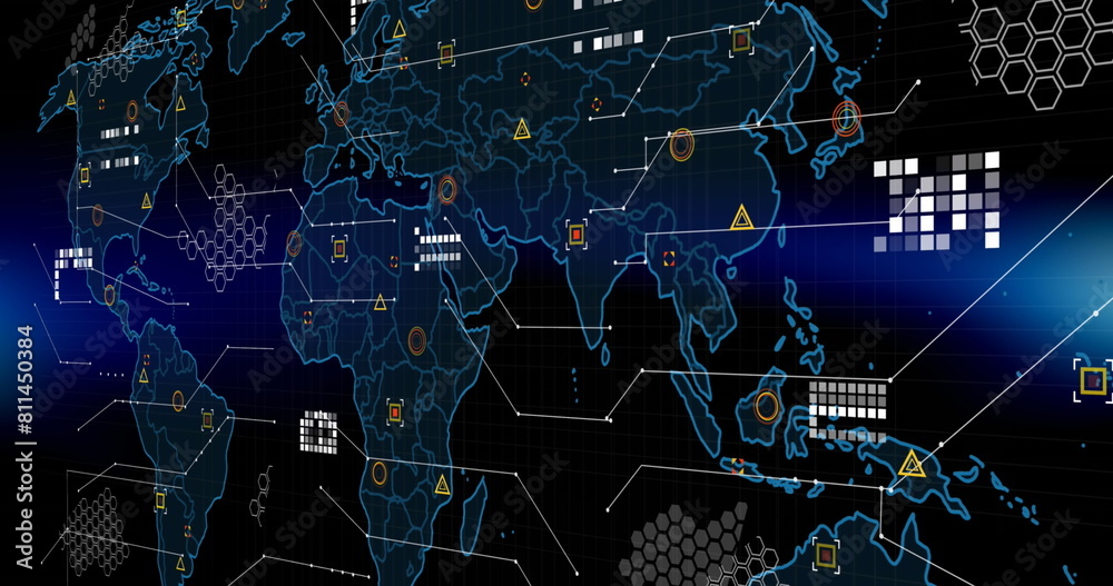 Poster image of data processing with statistics over world map