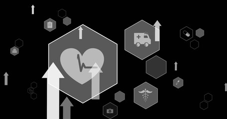Image of medical icons over black background