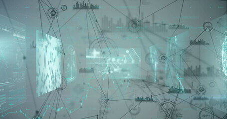 A image of a digital network of connections against a turquoise background