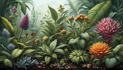 Obraz premium Botanical plant illustration background