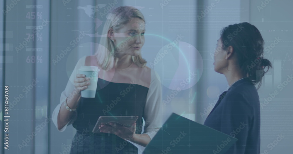 Poster image of globe and data processing over man using smartphone