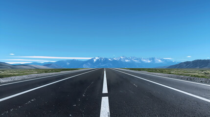 Fototapeta premium a highway road had a beautiful landscape background. The clean asphalt floor had white markings for advertising and travel or car concepts 