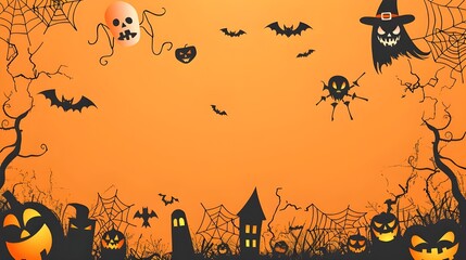 Happy Halloween banner. Halloween pumpkins and bats. Vector illustration.