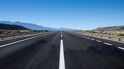 Fototapeta premium a highway road had a beautiful landscape background. The clean asphalt floor had white markings for advertising and travel or car concepts 