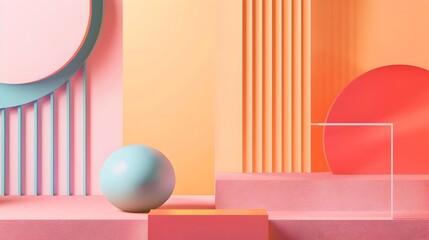 Pastel Geometric Shapes and Minimal Lines in Modern Interior Design Layout