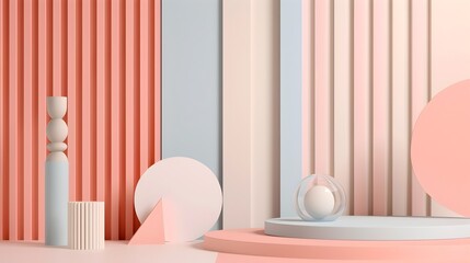 Pastel Geometric Designs with Minimal Architectural Elements for Modern Interior and Product