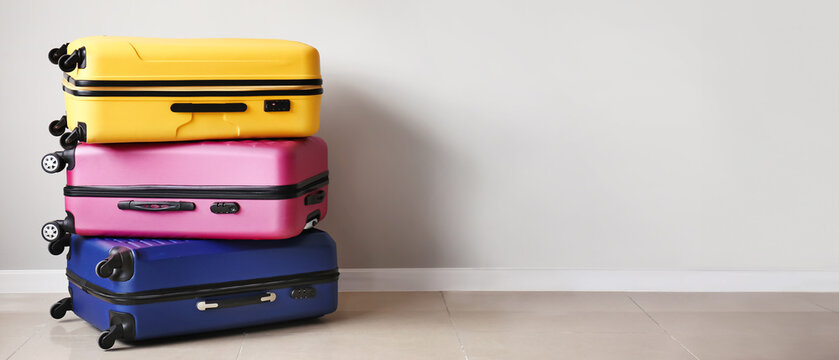 Packed suitcases near light wall