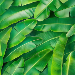 Pattern of Banana Leaves: Seamless Background for Design. Vibrant Green Hues, Ideal for Creating Refreshing and Lively Decorative Elements