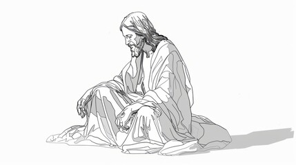 Basic outline of Jesus in a contemplative pose