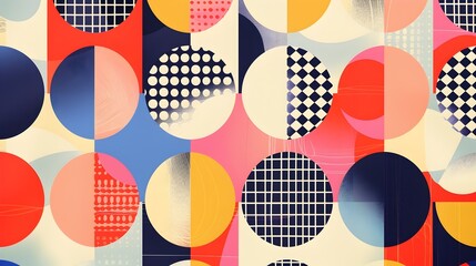 Striking Graphic Pattern with Vibrant Geometric Shapes and Circles in Clean Modern Composition