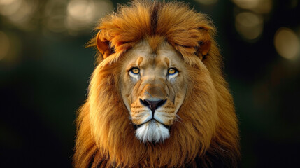 a fierce lion staring right at the camera with intense powerful