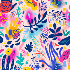 Colorful repeating botanical pattern