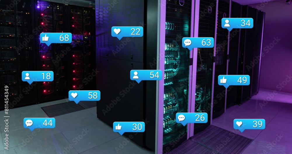 Poster image of notification with numbers icons over data server racks
